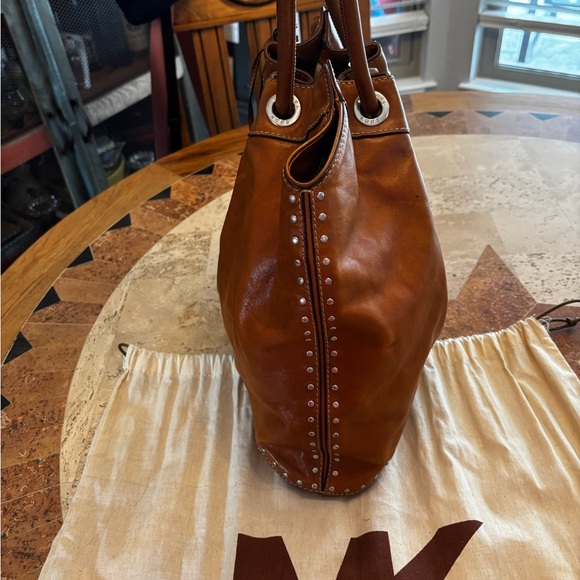 Michael Kors Brown Leather Studded Tote • Soft Leather • MK Charm - Picture 5 of 9